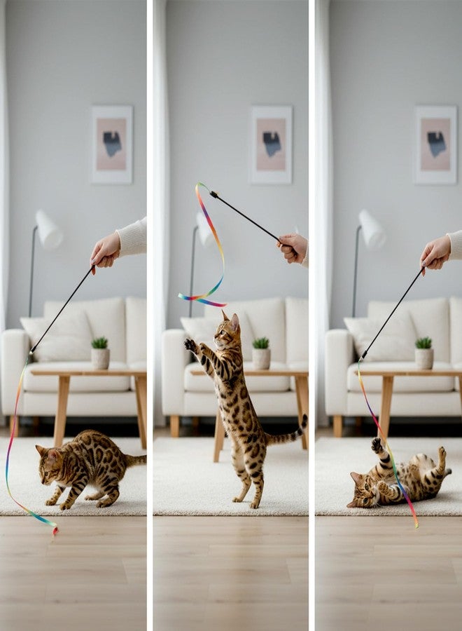salbsever 5 PCS Cat Ribbon Toy, String Cat Toy, Interactive Colorful Teaser Wandstring with Rainbow Ribbon for Indoor Cats Exercise and Playtime - Image 3